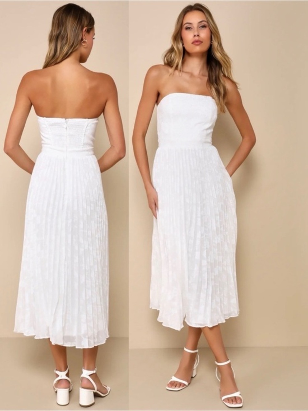 NWT Lulu’s Perfectly Stunning Ivory Jacquard Strapless Midi Dress XXL Medium
